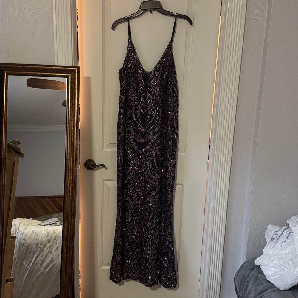 Elegant navy and rose Gold Maxi Dress